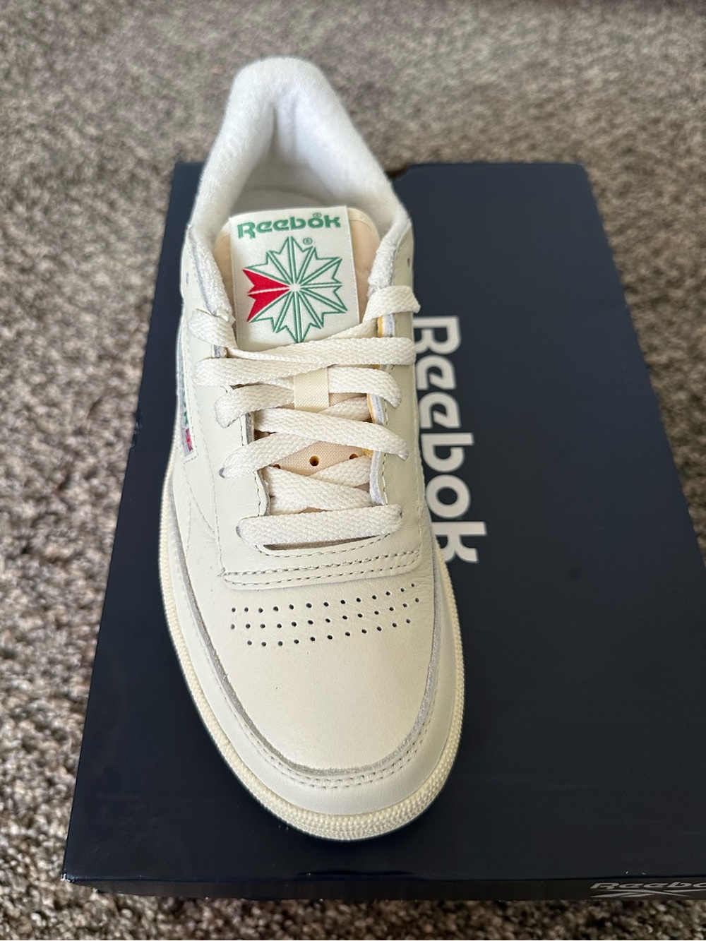 Reebok Club C Leather Sneakers in Off-White with Green Logo - Picture 5 of 11